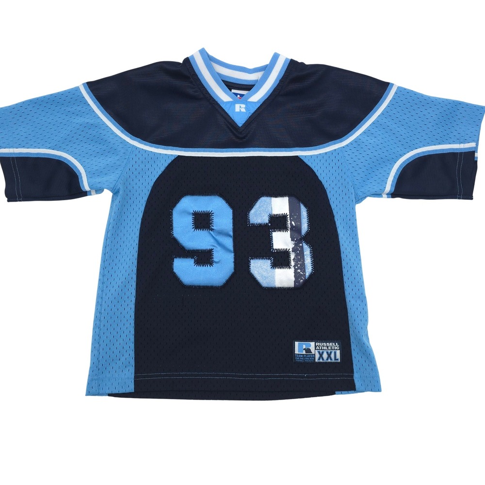 Vintage Russell Athletic Jersey #93 Blue Navy Mesh Football Sports Youth L